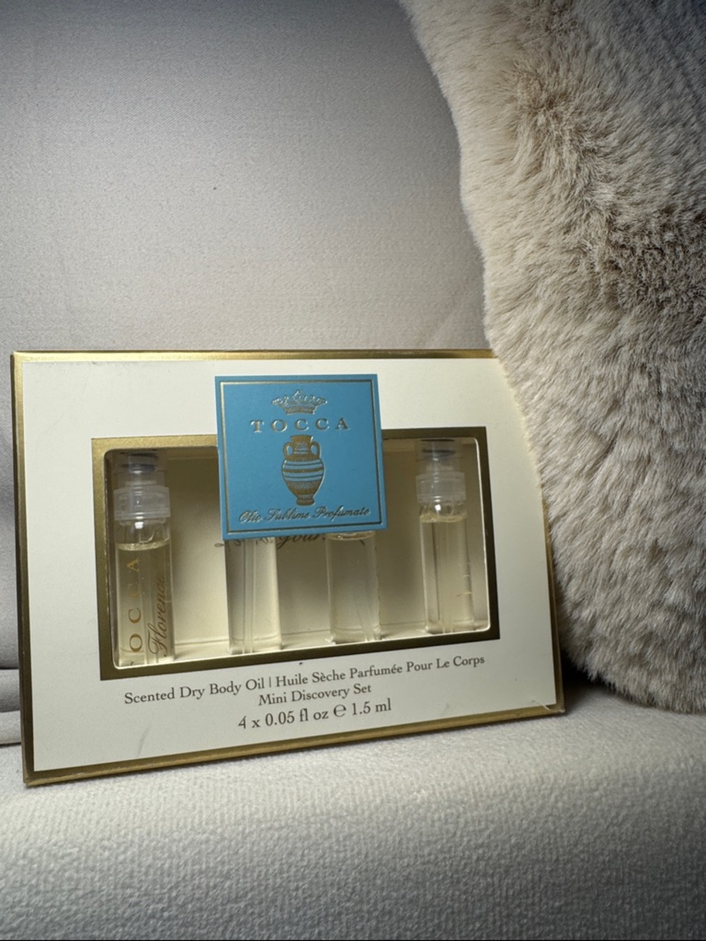 Tocca Mini Scented Dry Body Oil Set - Gold & Cream with Teal Label